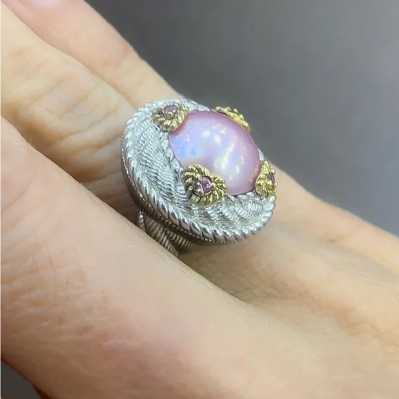 Judith Ripka Sterling silver pink pearl ring - Picture 2 of 5